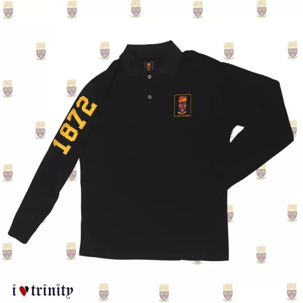 Men's long sleeve T shirt with TCK crest embroidery-Black_ILT_ILoveTrinity