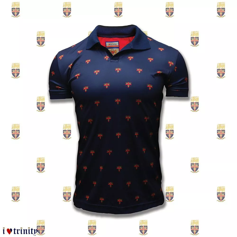 Men's polo T shirt with TCK crest All over print-Navy_ILT_ILoveTrinity