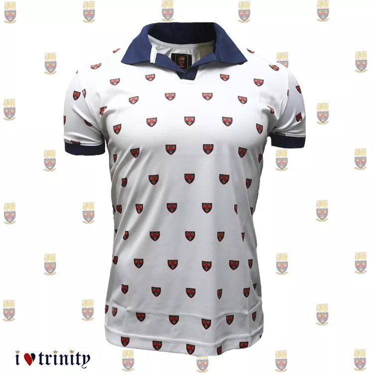 Men's polo T shirt with TCK crest All over print-White_ILT_ILoveTrinity