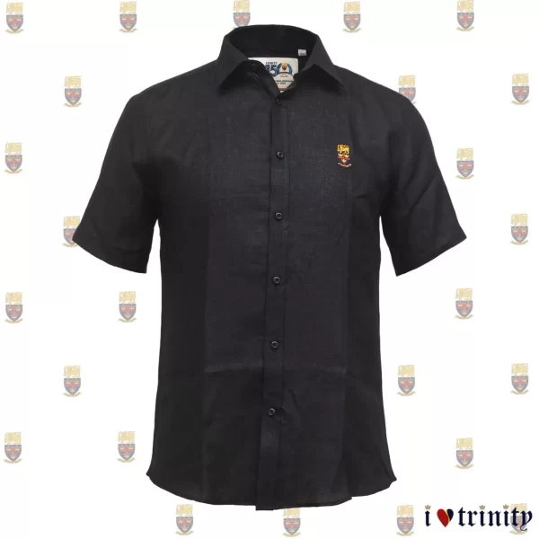 Men's short sleeve linen shirt with TCK logo-T150 edition-Black_ILT_ILoveTrinity